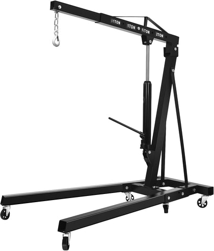 2-Ton Hydraulic Engine Hoist, Heavy-Duty Cherry Picker for Lifting Motors, Carbon Steel Shop Crane for Workshop