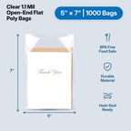 5" X 7" Open-End Flat Plastic Poly Bags (1000 Count) - 1.1 Mil Clear Bags