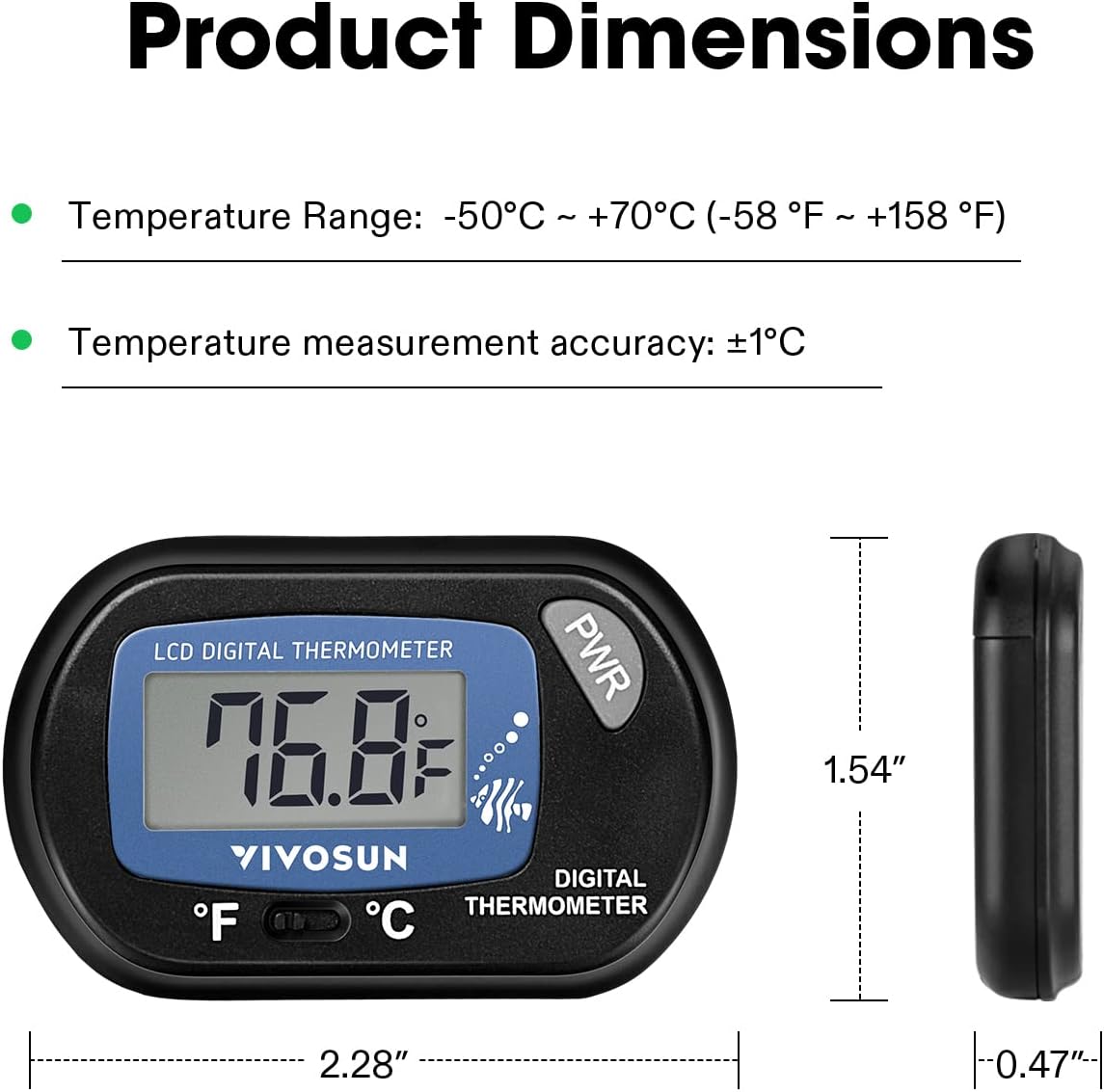 1-Pack LCD Digital Aquarium Thermometer