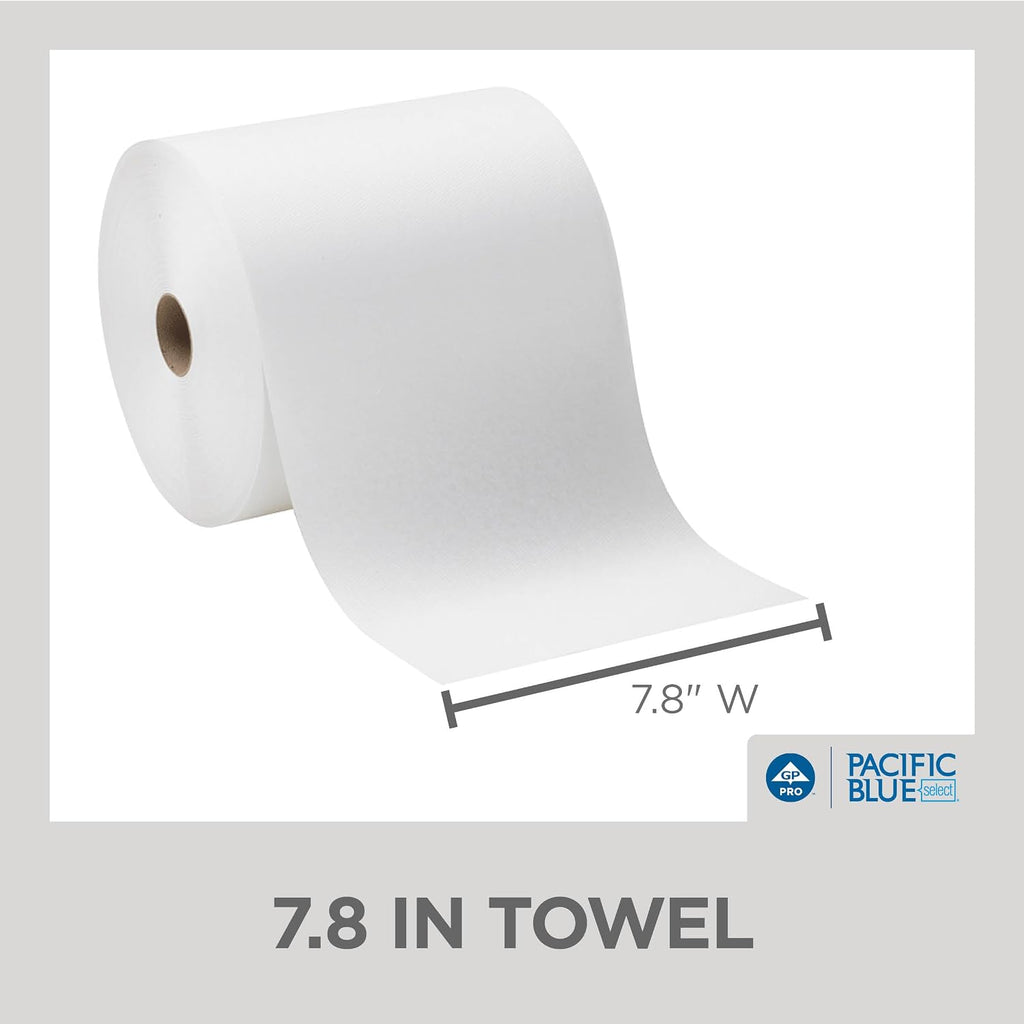 Pacific Blue Select 7.875" Recycled Paper Towel Rolls by GP PRO, White, 26100, 1000 Feet Per Roll, 6 Rolls Per Case