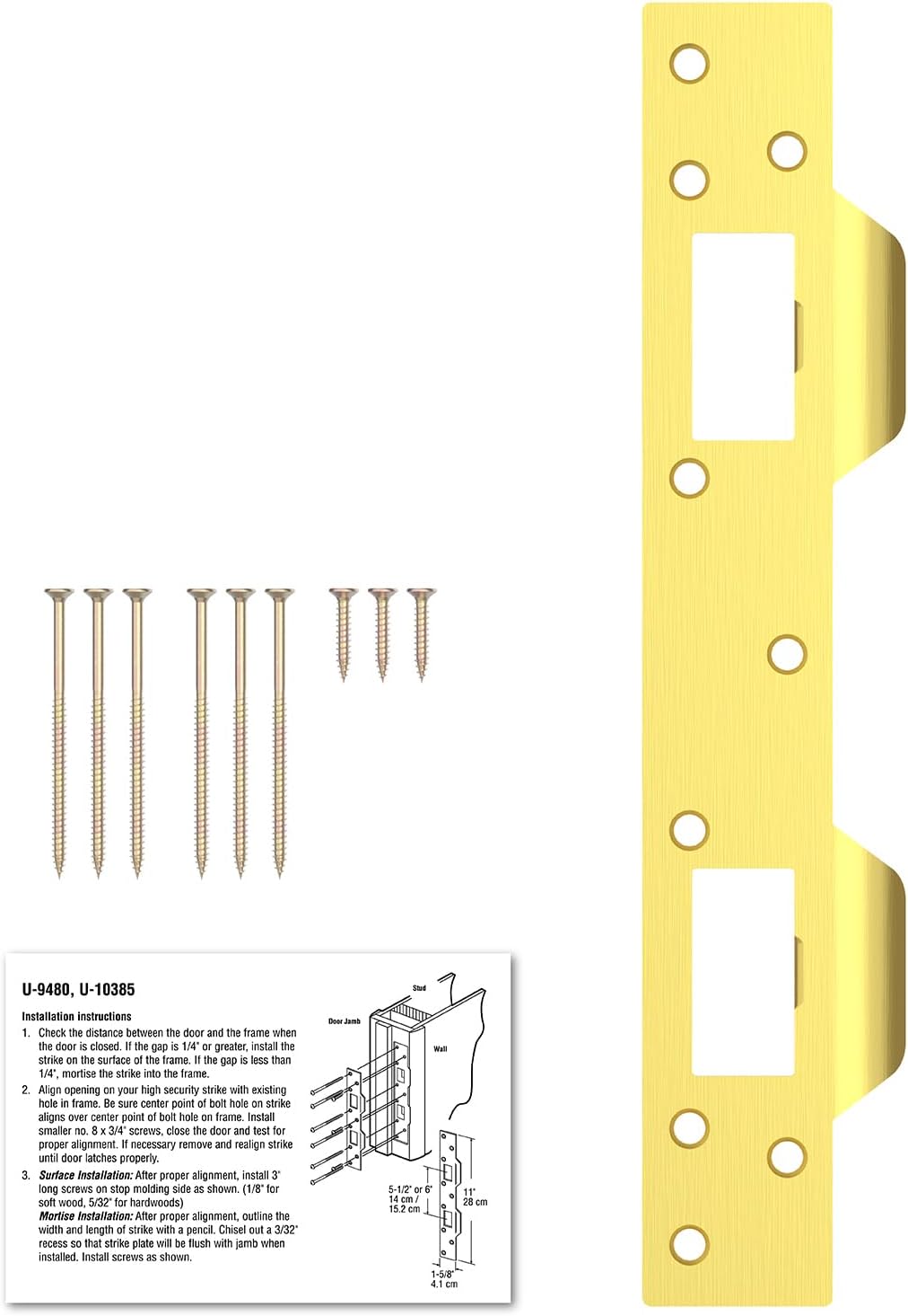 U10385 U9480 Door Strike Plate Reinforcement Plate for Exterior Interior Door Deadbolt Fix Door Frame Door Jamb