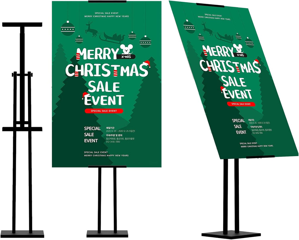 Heavy Duty Sign Stand, Floor Poster Board Stand, Adjustable Metal Sign Holder Height Up to 60 Inches and 180°
