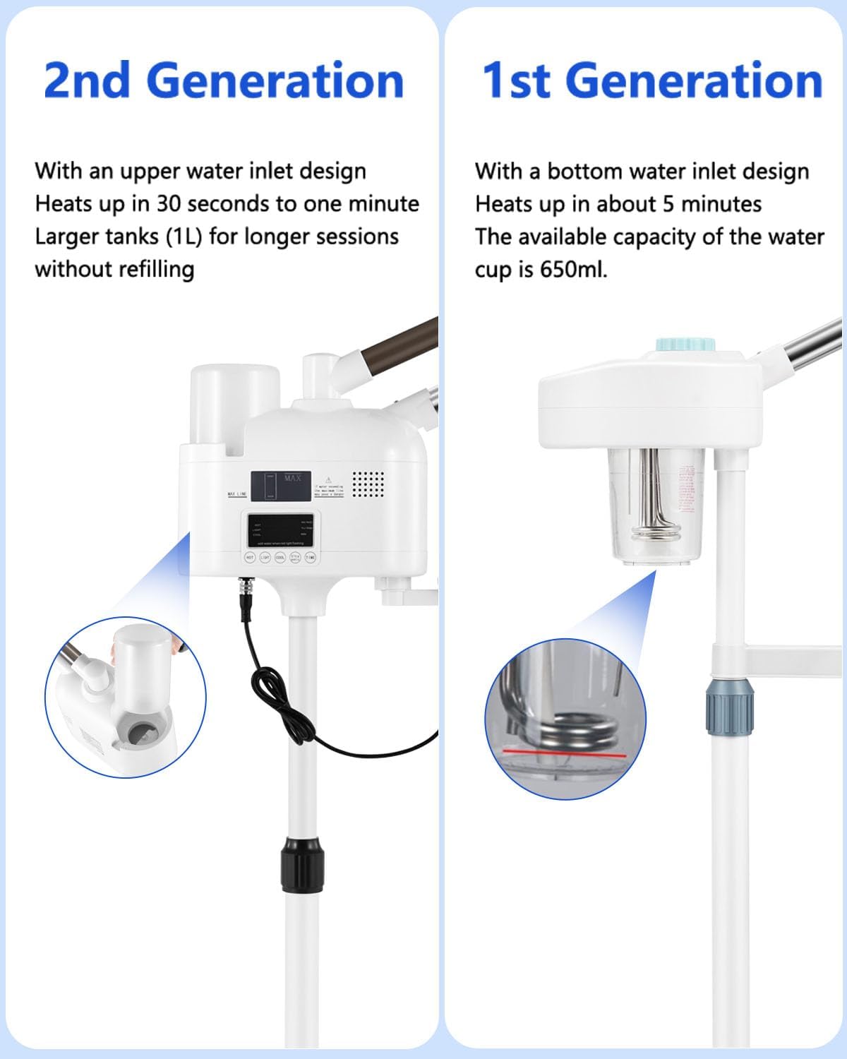 Professional Facial Steamer with 5X LED Magnifying Lamp 4 in 1 | Hot and Cold Facial Steamer, Esthetician Steamer for