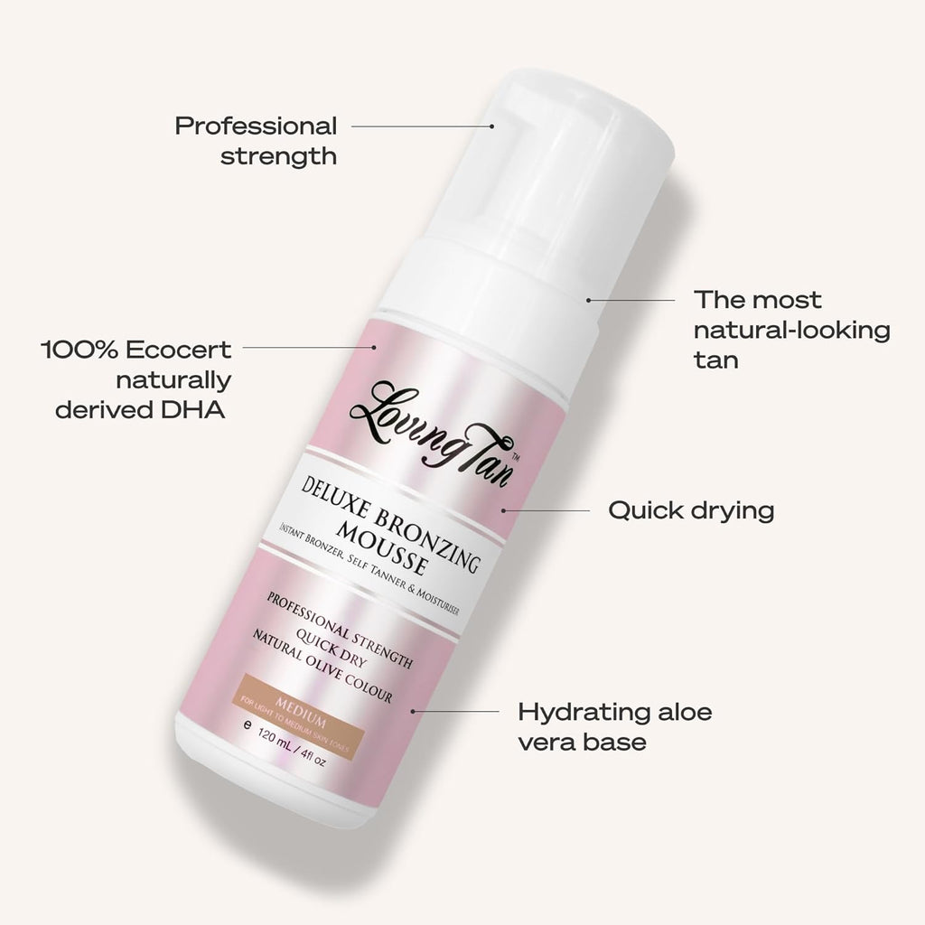Deluxe Self Tanning Bronzing Mousse, Medium - Streak Free, Professional Quality Sunless Tanning - Up to 5 Self Tanner