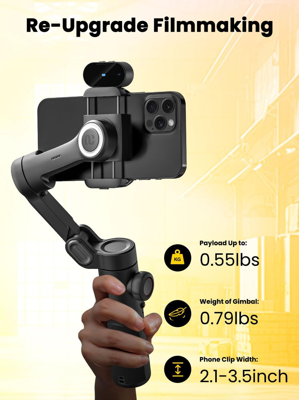 XE AI Gimbal Stabilizer for Smartphone, No App AI Tracking | 3-axis foldable phone gimbal for iPhone, gesture
