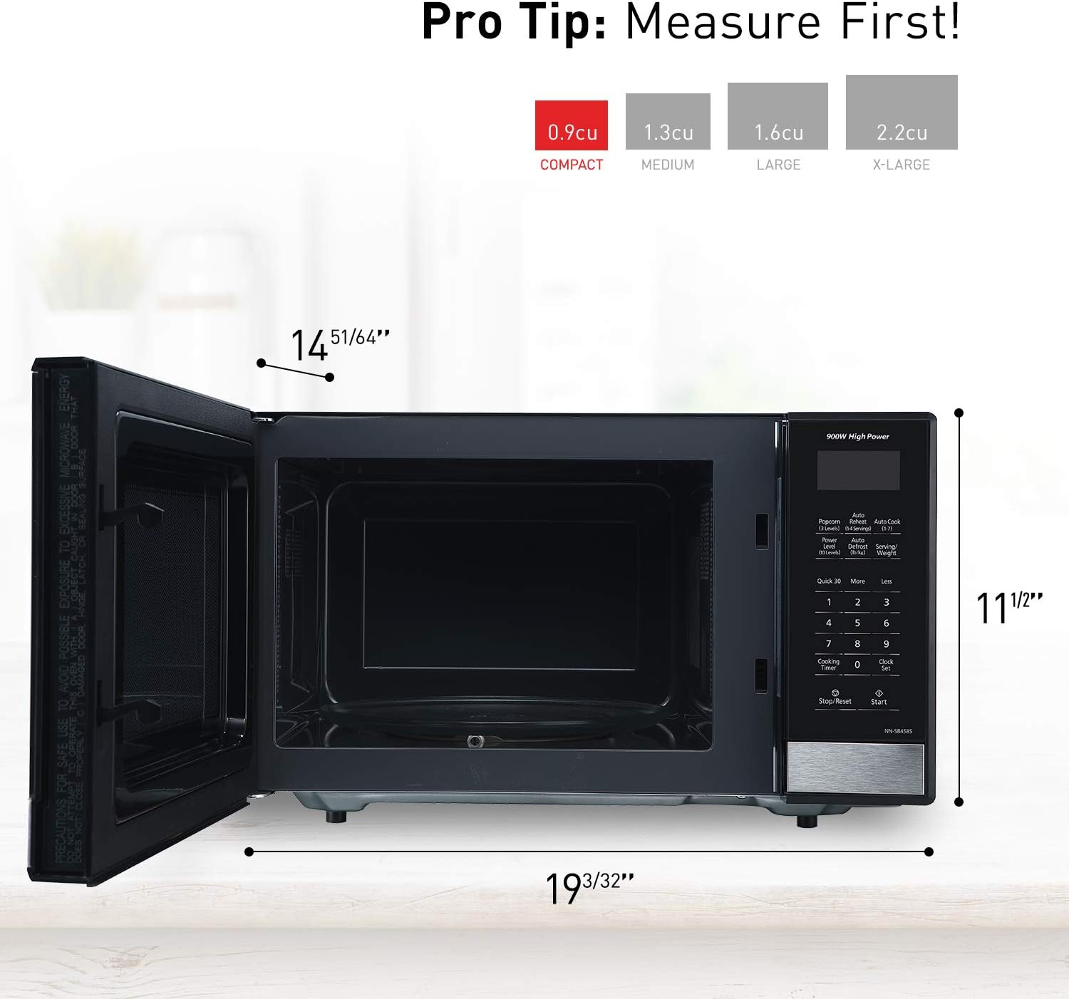 NN-SB458S Compact Microwave Oven, 0.9 cu.ft., Stainless Steel/Silver