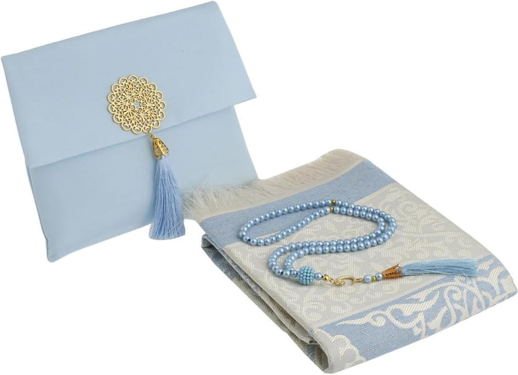 Muslim Prayer Rug with Tasbih and Portable Bag, Muslim Gift for Women Men, Mubarak Islamic Box, Soft Mat Islam Gifts