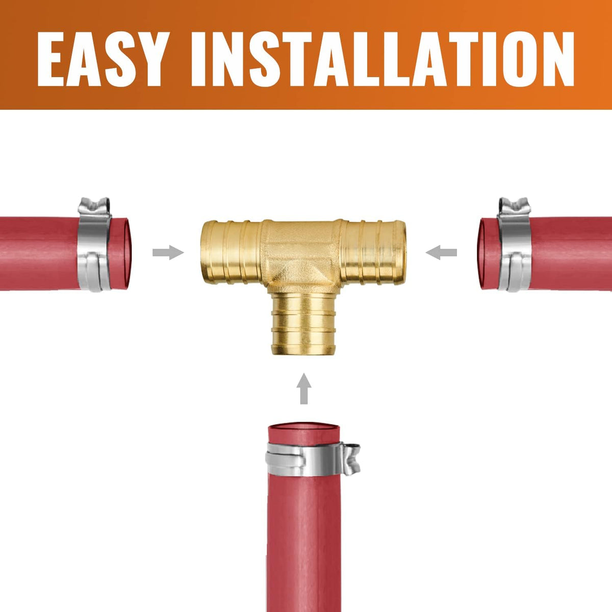 SUNGATOR 5-Pack 3/4 Inch PEX Tee Fittings, Brass