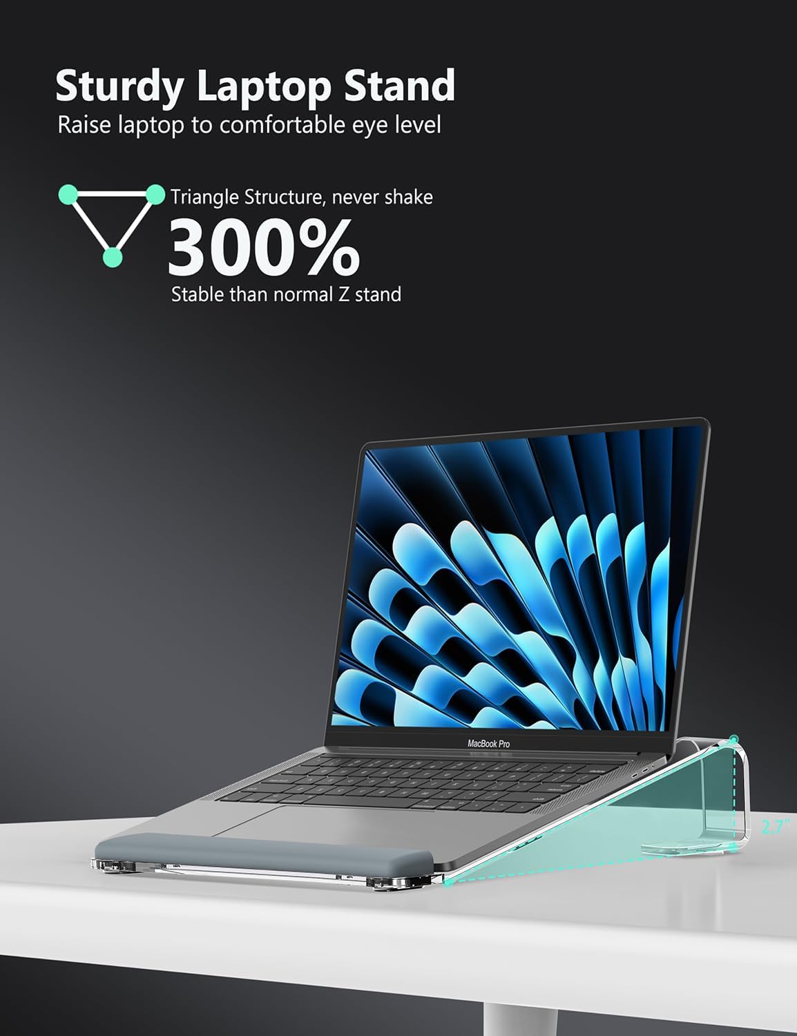 Clear Acrylic Laptop Stand for Desk, with Wrist Rest, Ergonomic Detachable Mount Compatible with 10-17'' All Laptops