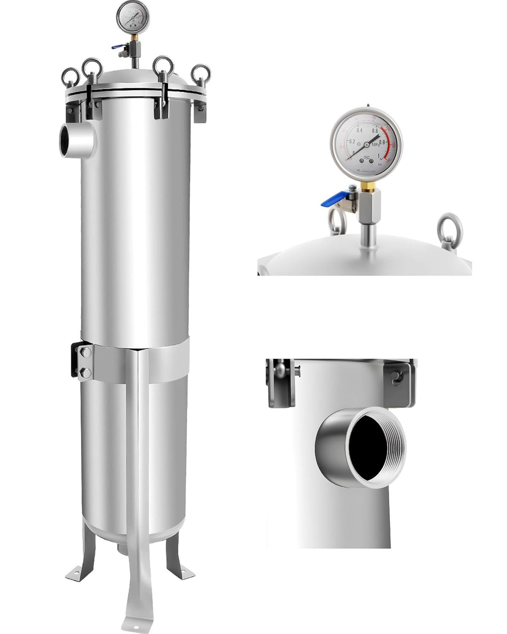 2" NPT Heavy Duty 304 Stainless Steel Bag Filter Housing 150 PSI Max