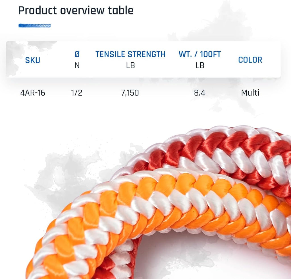 Pelican Arborist-16 Strand 12.7 mm (1/2 inch) Arborist - 7000 lbs Breaking Strength - Static Climbing Rope Used for