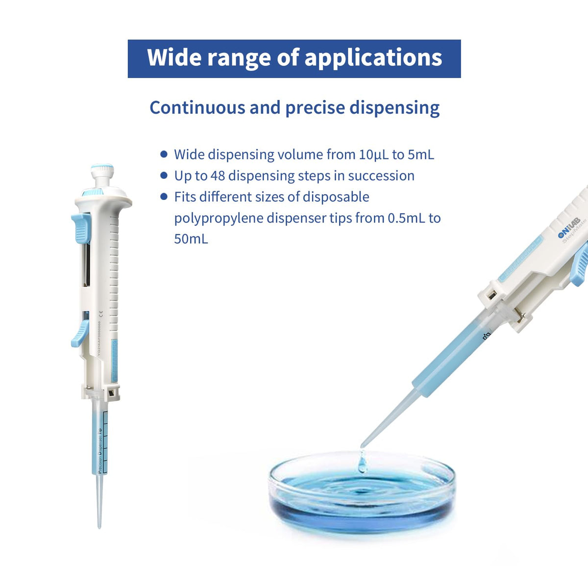 5mL Repeating Pipettor, Adjustable Laboratory Stepper Pipette