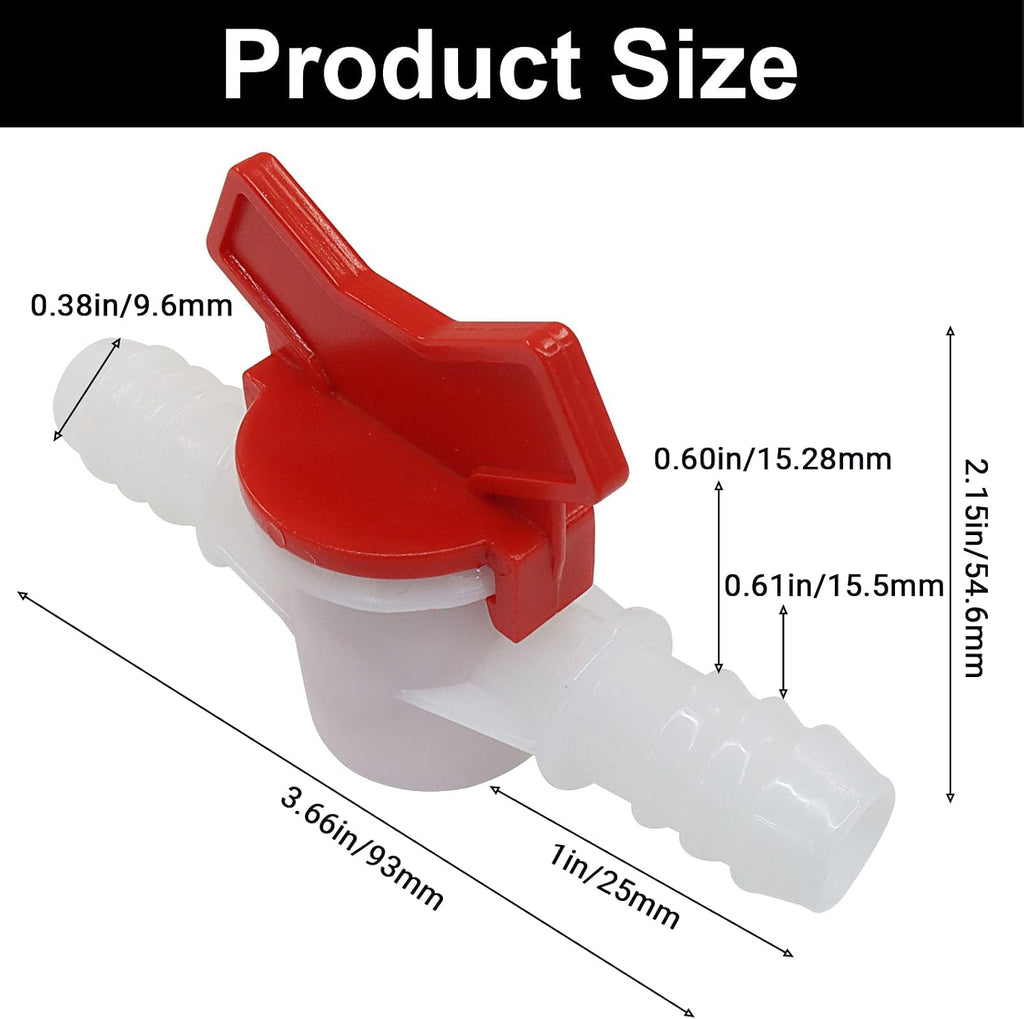 2PCS 1/2" ID in Line Hose Barbed Ball Valve Shut-Off Switch, White