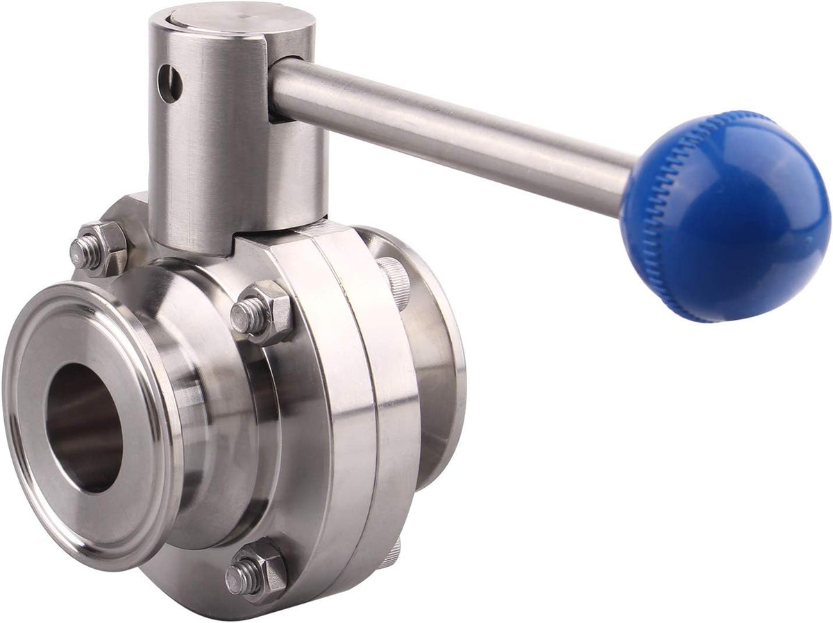 DERNORD Sanitary Butterfly Valve with Pull Handle Stainless Steel 304 Tri Clamp Clover (1 Inch)