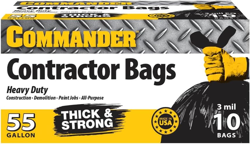 55 Gallon 3 MIL (eq) Heavy Duty Contractor Bags with Flap Ties - 36" x 56" with flaps - Pack of 10