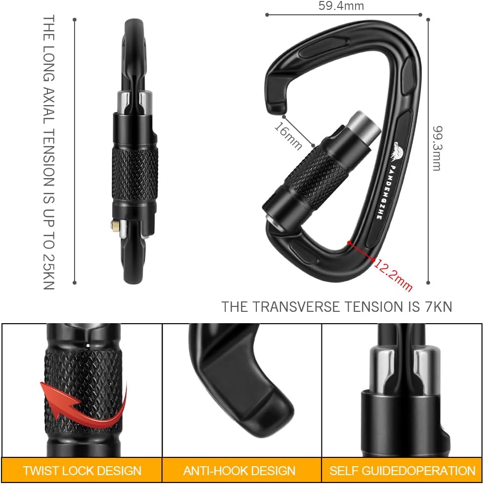 T-Fly Auto Locking Climbing Carabiner Clips 25KN (5620 lbs), Heavy Duty Carabiners for Rock/Ice Climbing, Rappelling