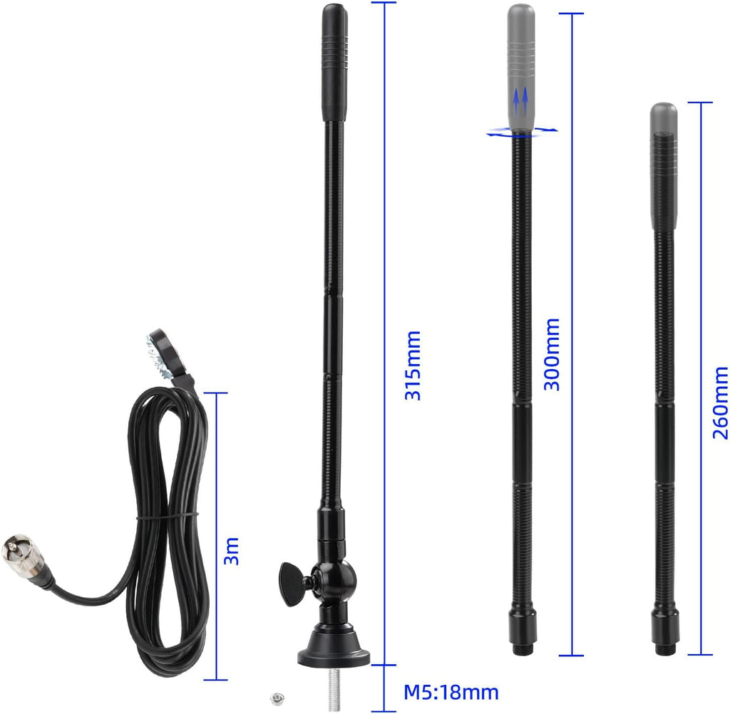 27MHz CB Radio Antenna with Adjustable Rotating Base | PL259 & BNC Boat Marine Car Antenna Kit, Compatible with