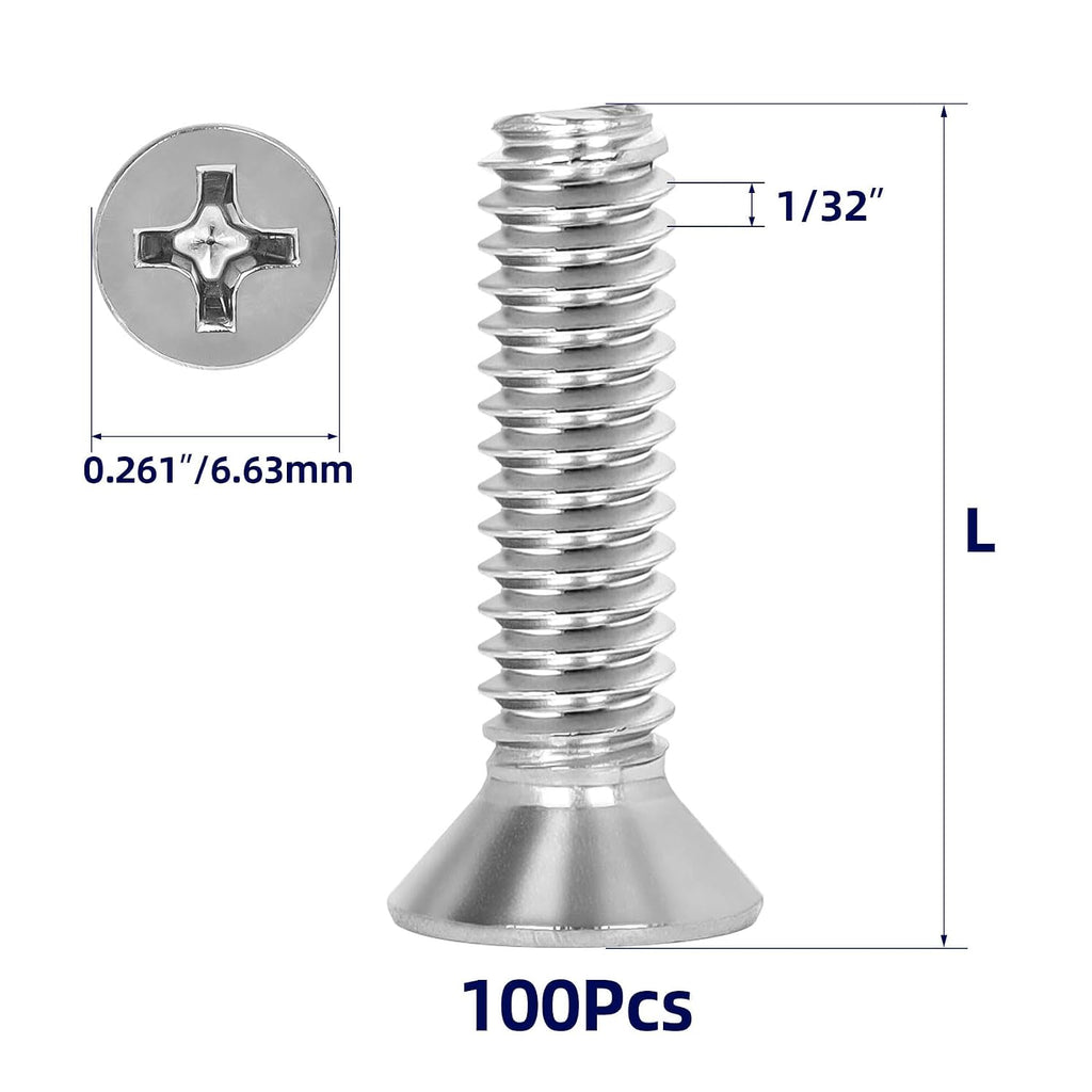 #6-32 x 1 Countersunk Flat Head Machine Screws, Full Thread, 304 Stainless Steel, 100 PCS