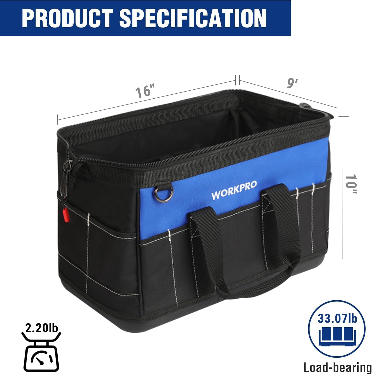 16-inch Wide Mouth Tool Bag with Water Proof Molded Base