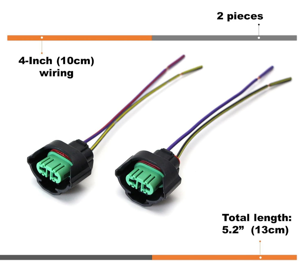 OEM H11 H8 Female Adapters Wiring Harness Sockets w/ 4-Inch Wire Pigtails Compatible with Front Light or Fog Lights Use