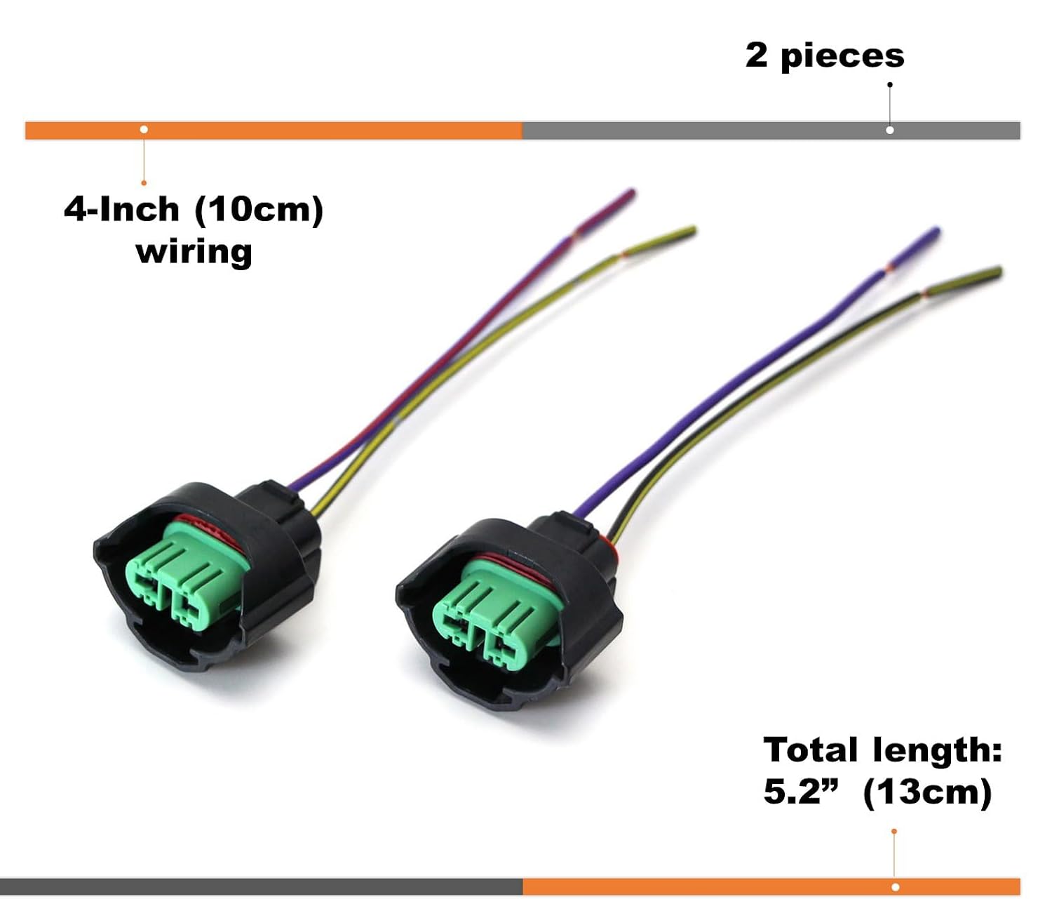 OEM H11 H8 Female Adapters Wiring Harness Sockets w/ 4-Inch Wire Pigtails Compatible with Front Light or Fog Lights Use