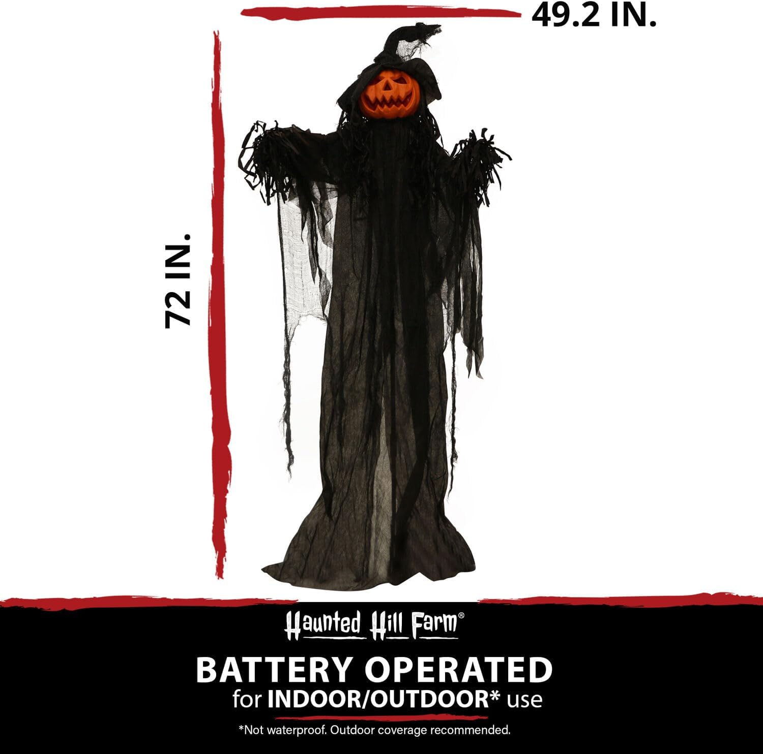 Life-Size Scary Poseable Pumpkin Witch, Halloween Prop with Touch Activated Lights and Sound, Battery Operated Indoor