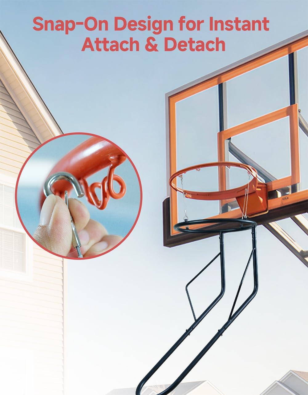 Basketball Rebounder, Heavy Duty & Quick Release Basketball Return Attachment, 180 Degree Rotatable Chute Shot