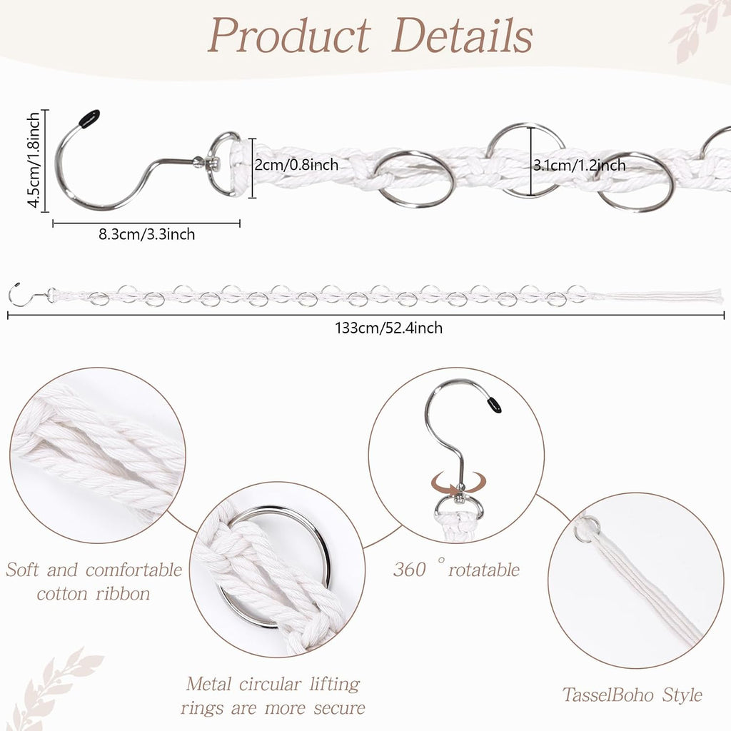 Macrame Hair Claw Clip Organizer with Rotating Hook and 20 Metal Rings,Hanging Hair Clip Holder and Storage for Women