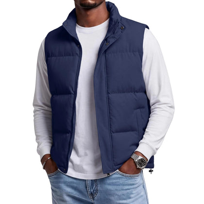 Men's Winter Warm Puffer Vest Sleeveless Full Zip Up Stand Collar Jacket