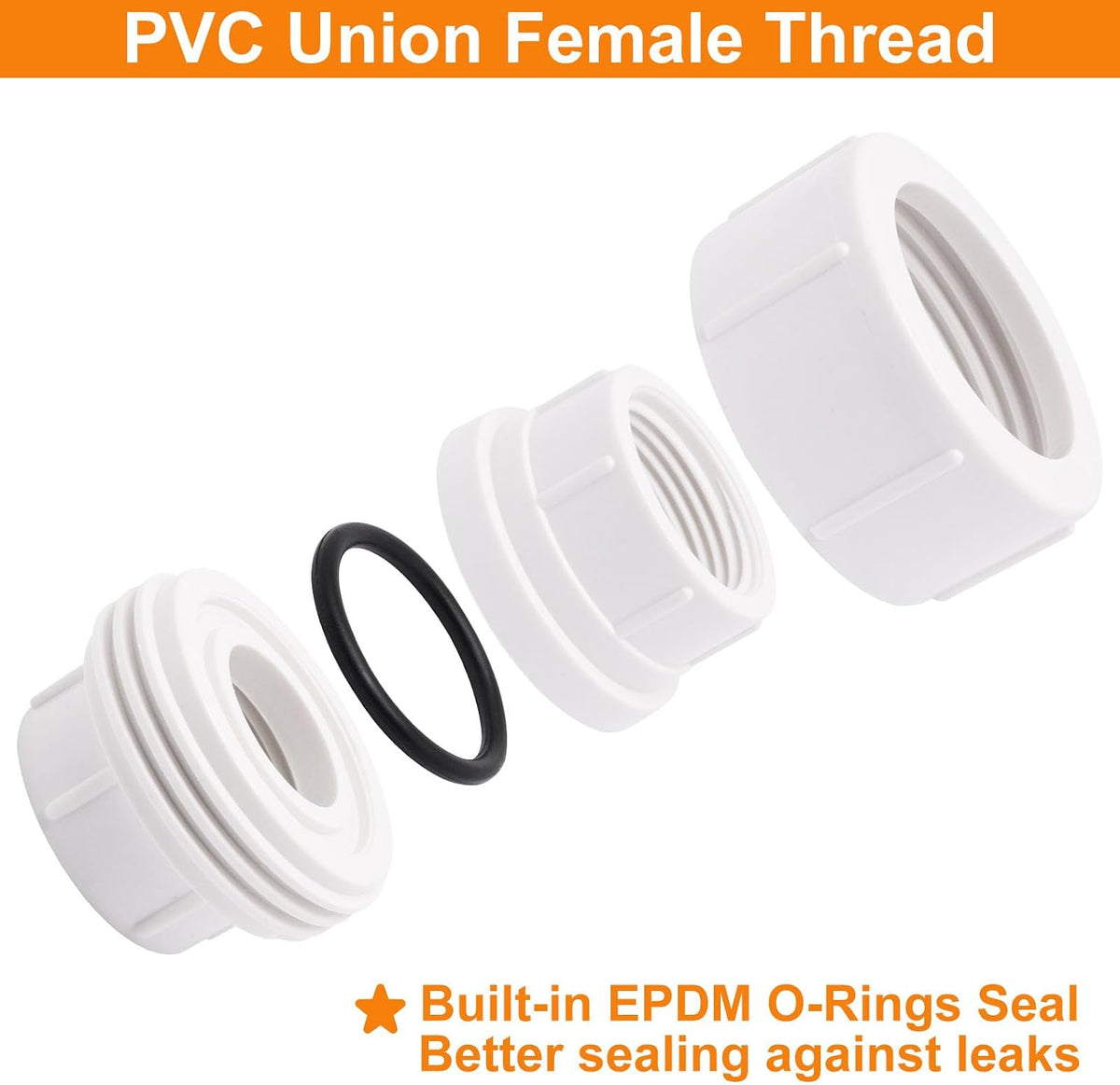 2Pcs 3/4" PVC Union, Female Threaded Coupling Pipe Fittings, Schedule 40, FNPT Coupling for Irrigation, Plumbing, White