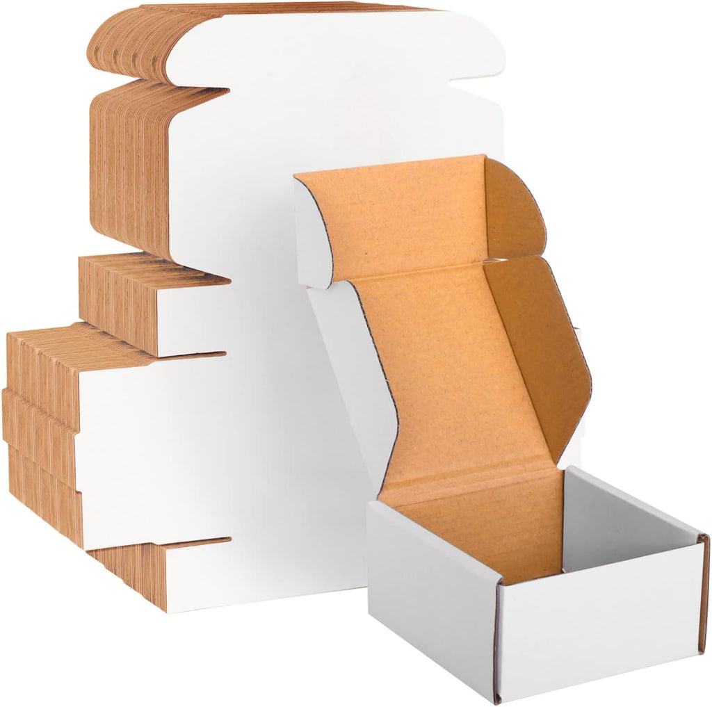 4x4x2 White Cardboard Boxes - 30 Pack Small Shipping Boxes for Small Business Mailing, Corrugated Packaging