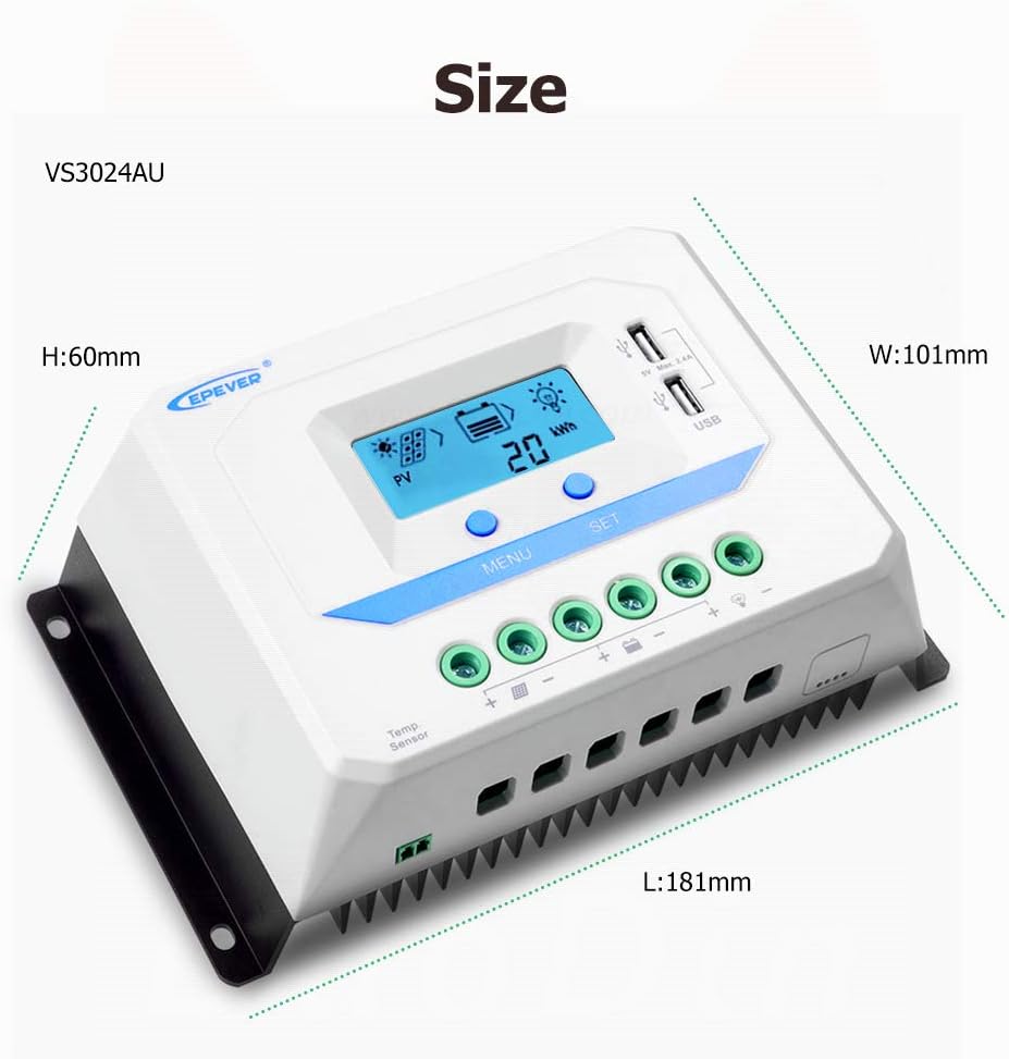 Solar Charge Controller 30A 12V/24V Auto Work, Solar Panel Solar Charge Controller PWM Regulator with LCD Display and