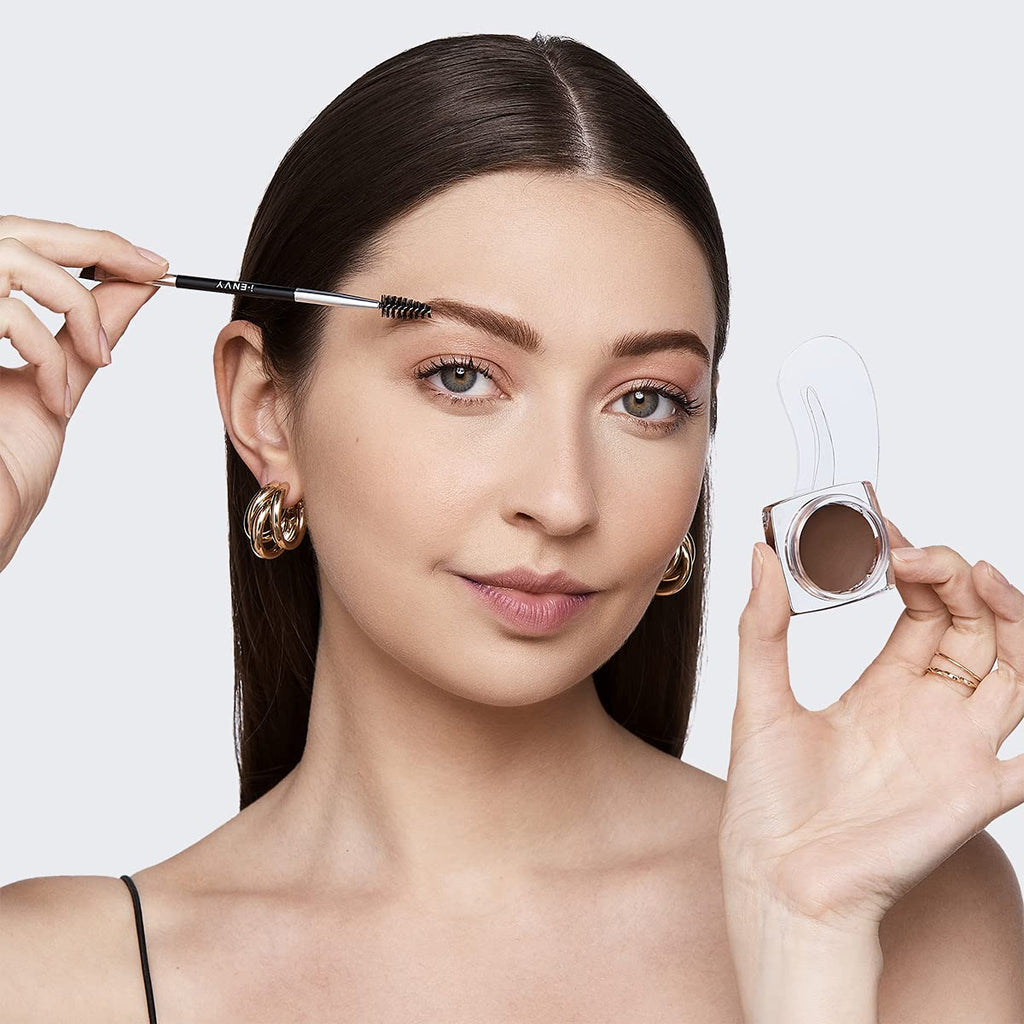 by KISS All-In-One Brow Pomade Dark Brown KBPM01 Waterproof Long Lasting Mirror Cap Stencils Included