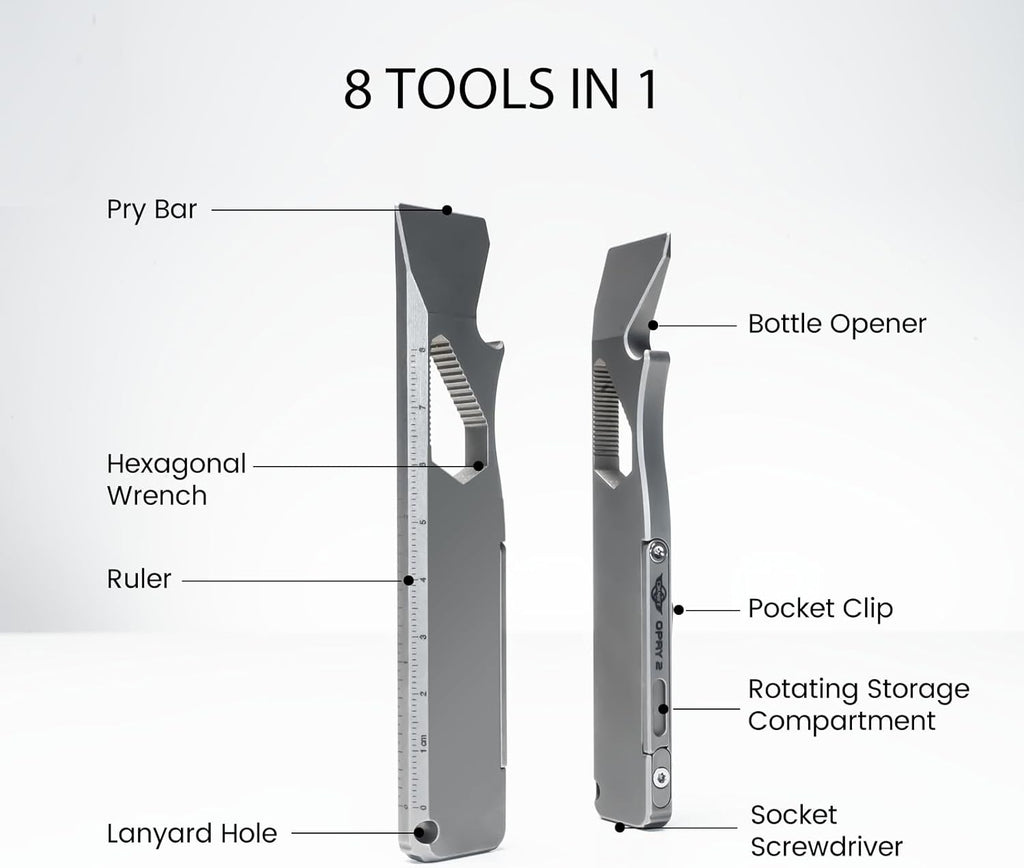 Opry Titanium EDC Pry Bar Multitool with Bottle Opener | Titanium Pry Tool with Bottle Opener, Hex Wrench