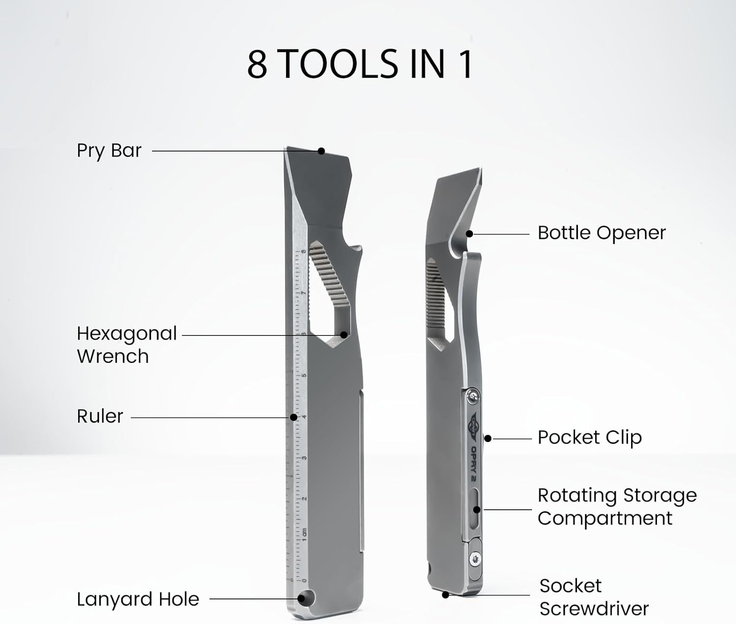 Opry Titanium EDC Pry Bar Multitool with Bottle Opener | Titanium Pry Tool with Bottle Opener, Hex Wrench