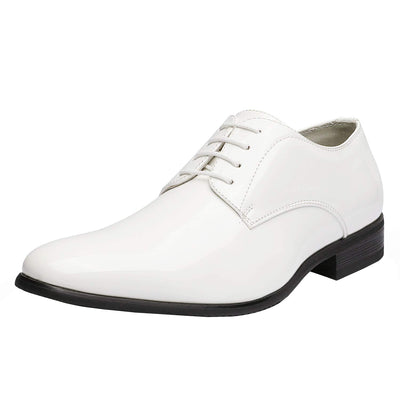 Men's Faux Patent Leather Tuxedo Dress Oxford,White,7
