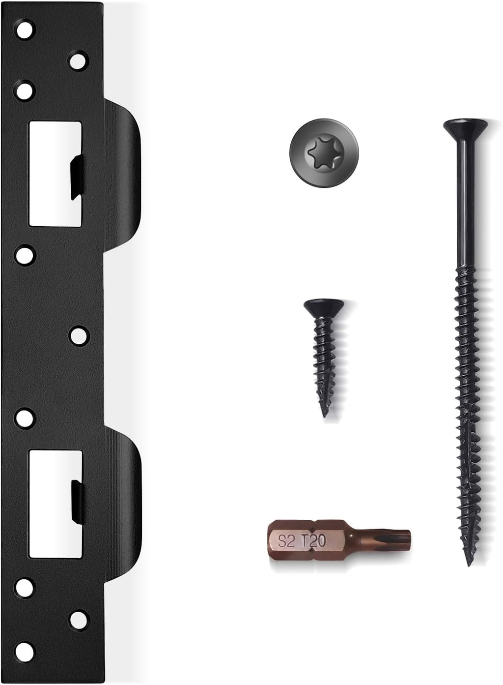 Door Strike Plate Double Opening, with Reinforced Torx Screws, Bit | Matte Black Powder Coat, Heavy-Duty Hardened