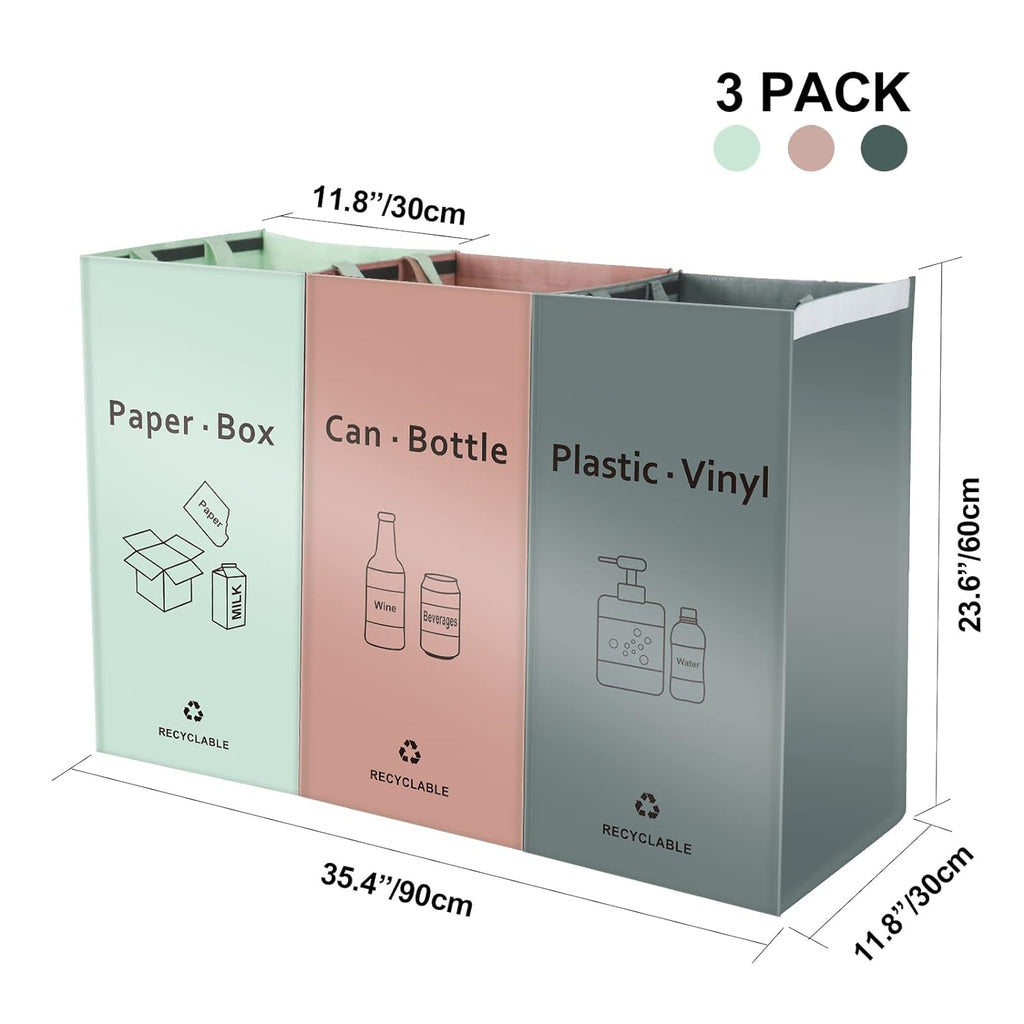 Separate Recycling Bin for Kitchen Home - Indoor Recycle Bins (Pink, Green, Gray) Waste Trash Sorting Bins, Reusable
