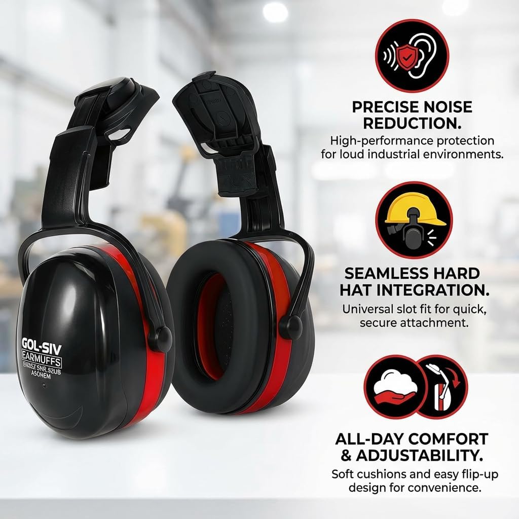 32dB Ear Muffs for Hard Hats, Safety Hearing Protection, Black | Noise reduction hearing protection. Comfortable