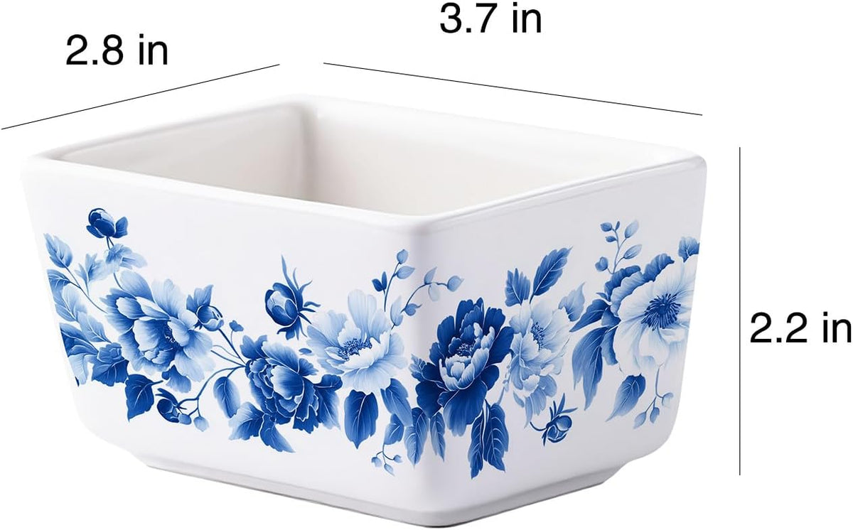 2 Pcs Blue and White Porcelain Sugar Packet Holder Tea Bag Bowl, 5 Oz