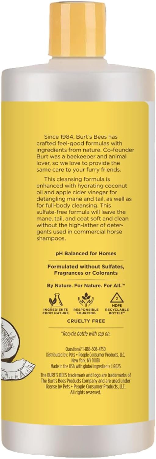 Burt's Bees for Horses Detangling Shampoo, with Coconut Oil, 32 Oz