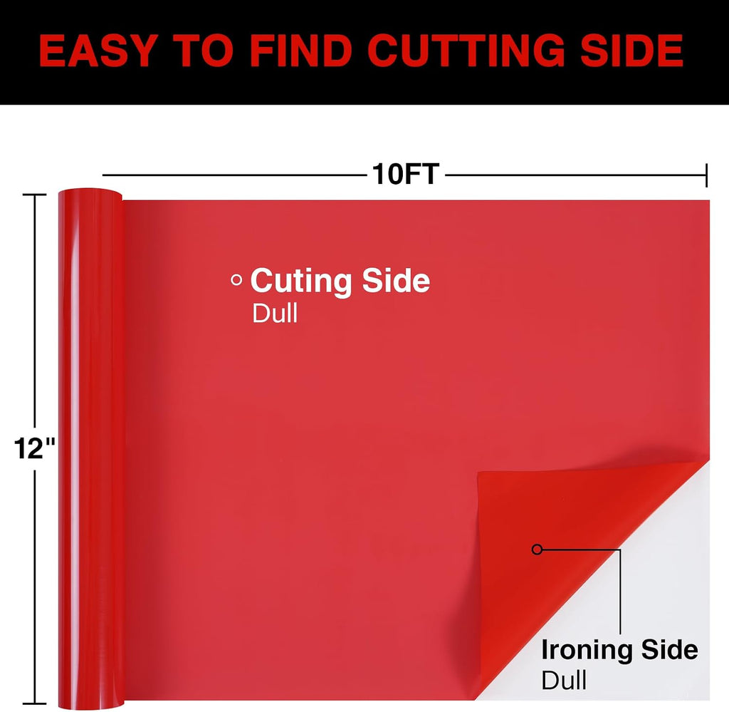 Red PU HTV Heat Transfer Vinyl Roll 12 in x 10 ft Iron on Vinyl for T Shirts Crafts - Easy to Cut & Weed for Heat