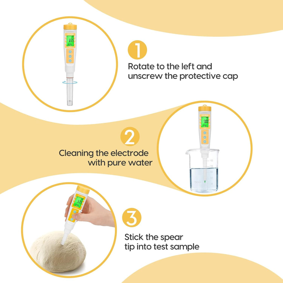 YINMIK Food pH Meter Digital pH Tester Spear pH Probe pH Reader for Canning