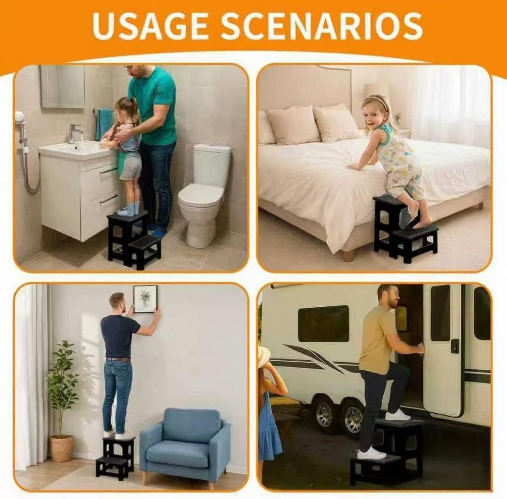 2 Step Stool Foldable, Non-Slip Steps, Folding Step Stool for Adults & Kids, Plastic Stool Pool Ladder, Collapsible