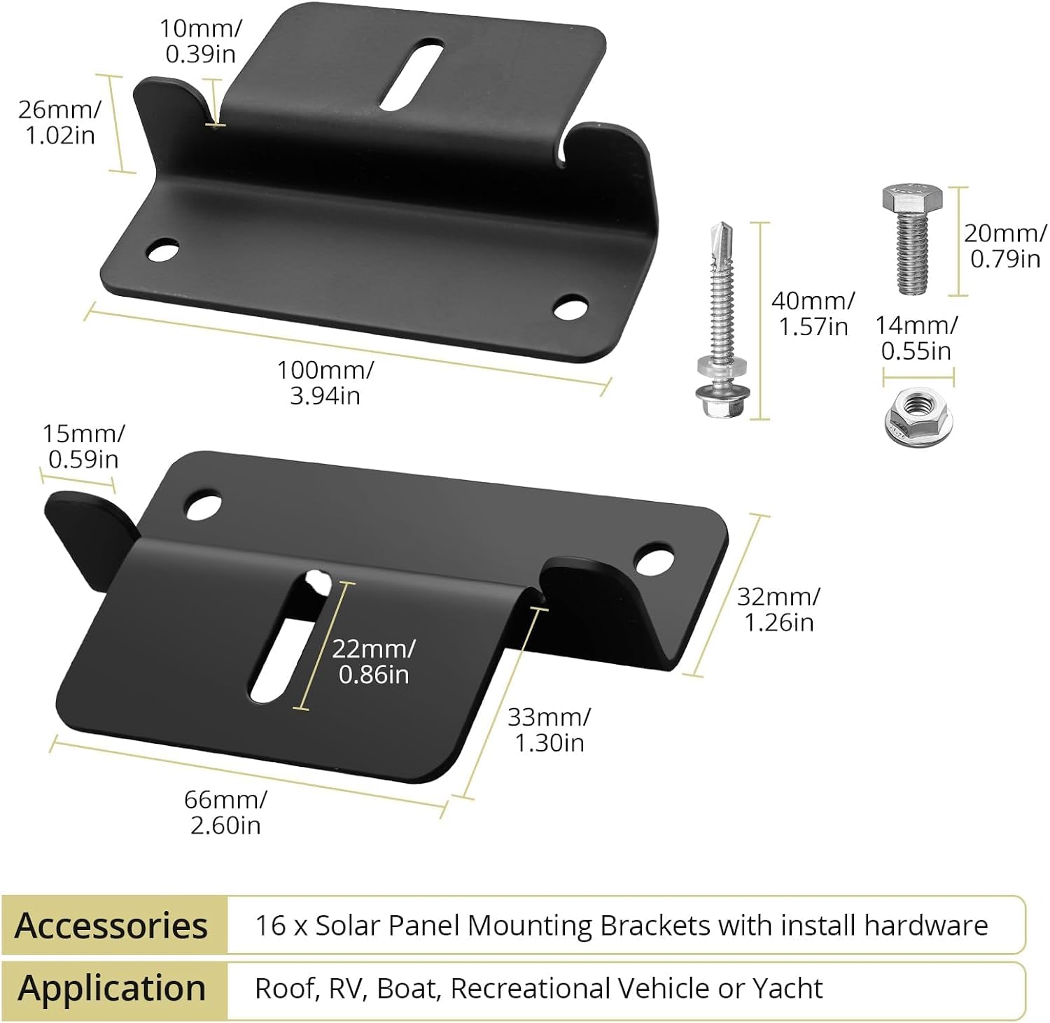 16PCS Solar Panel Z Bracket, Solar Mounting Kit for RV, Roof, Black | Aluminum Solar Panel Mounting Brackets, 304