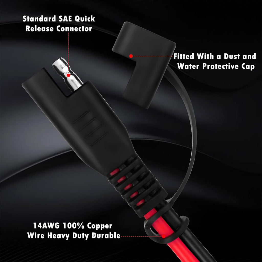 6FT/1.83m 14AWG Ring Terminal To SAE Harness Quick Connect/Disconnect Assembly, 20A Fuse