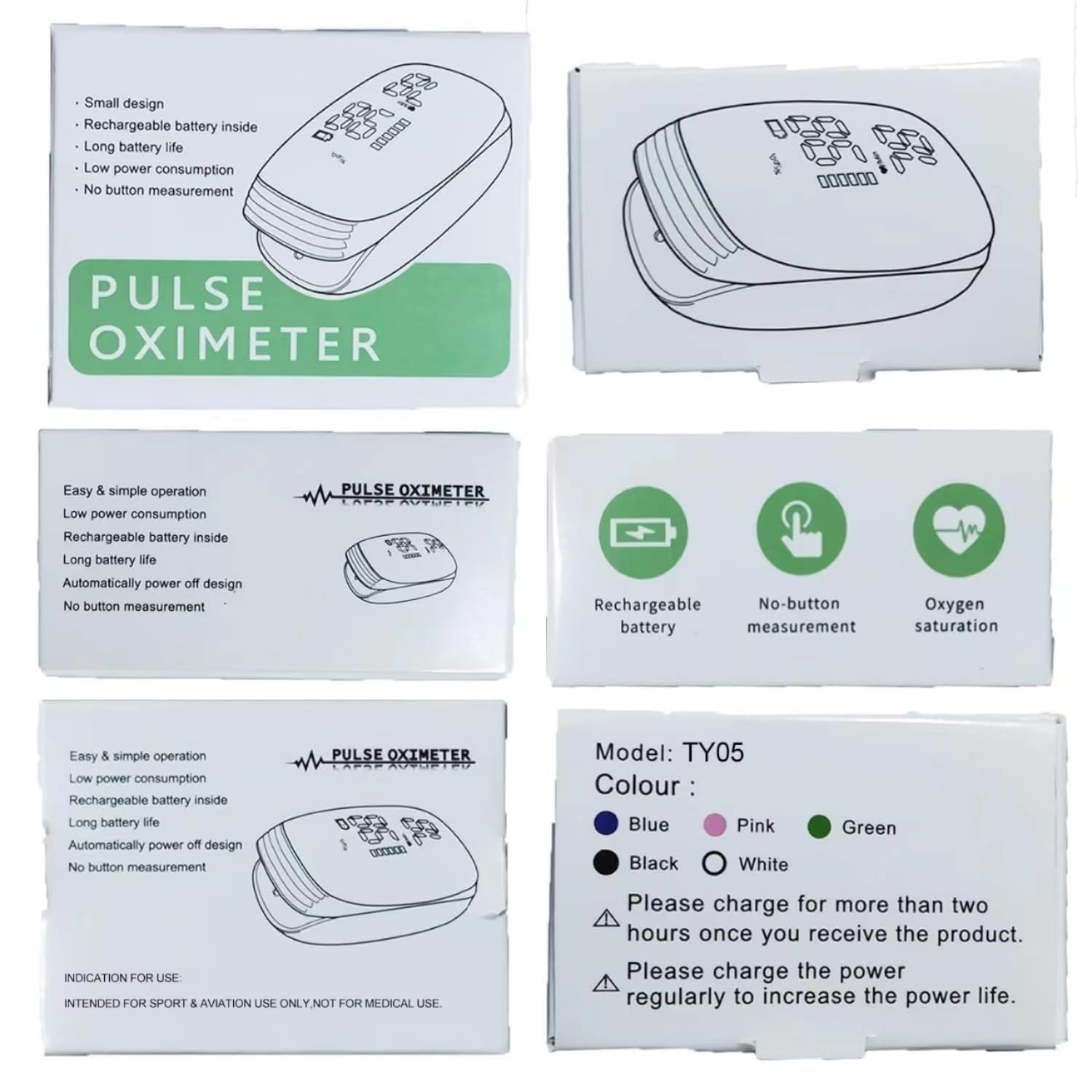 Rechargeable Pulse Oximeter Fingertip Oxygen Monitor Fingertip with SpO2 Pulse Rate and PI RR OLED Precision Fast