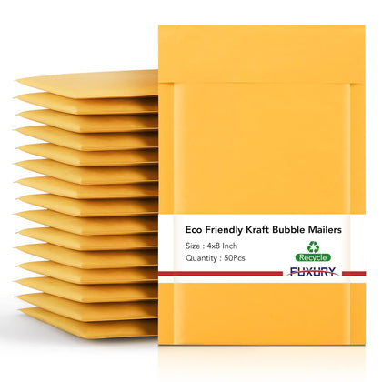 Kraft Bubble Mailers 4x8" 50 Pack Padded Envelopes Usable Size 4x7 | Strong Adhesion Small Bubble Envelopes