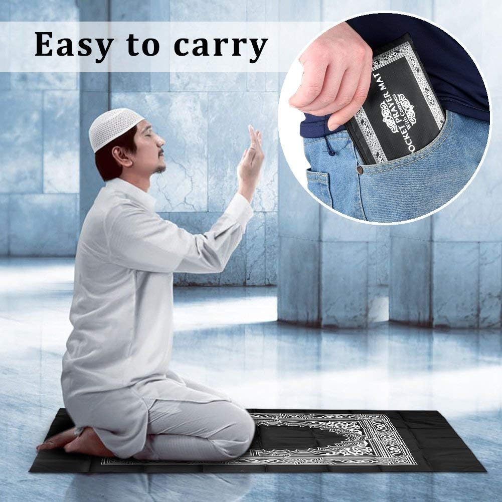 2 Pieces Portable Travel Prayer Mat with Compass, Waterproof Polyester Prayer Rug, Muslim Travel Prayer Mat, for