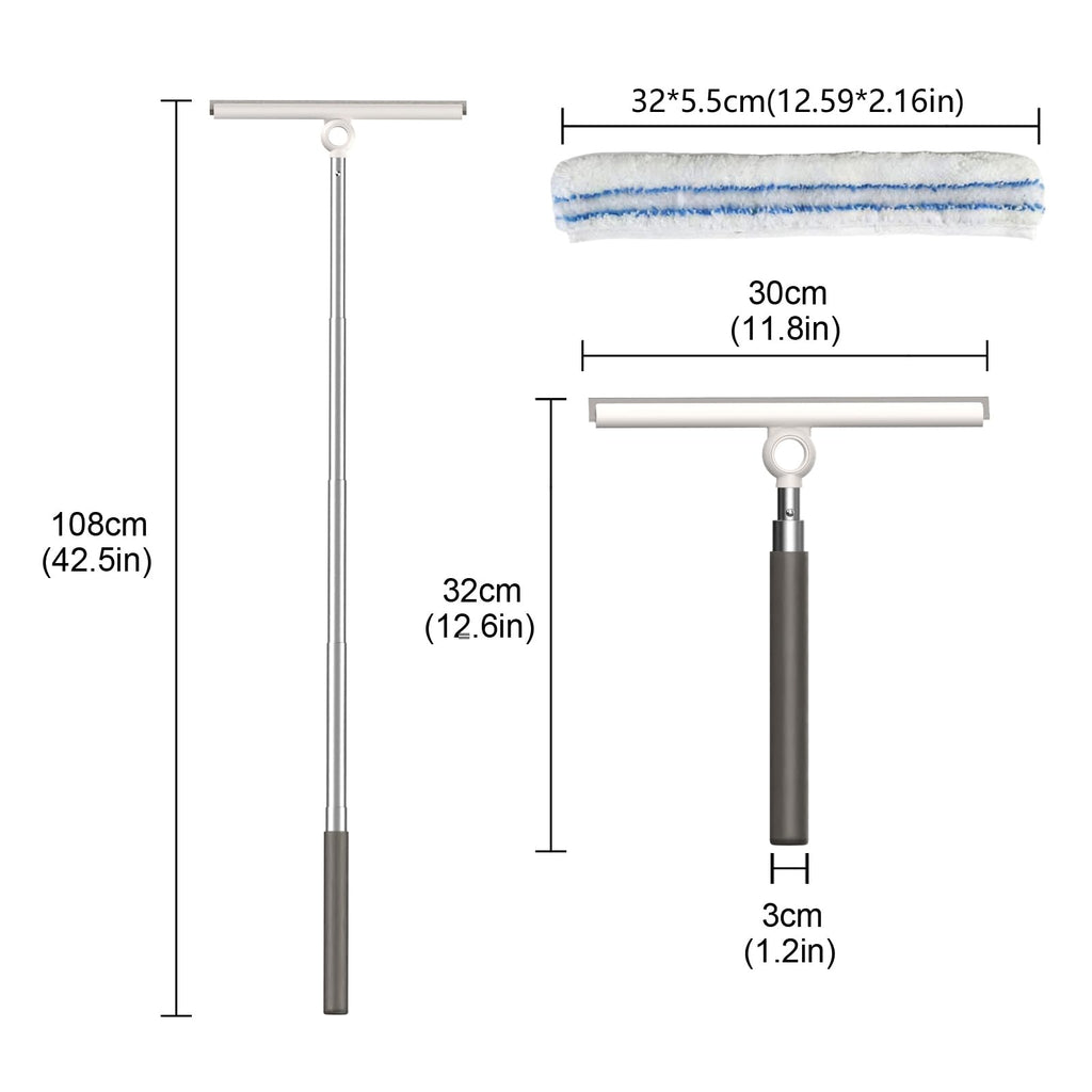 2-in-1 Shower Squeegee for Glass Doors with Telescopic Handle